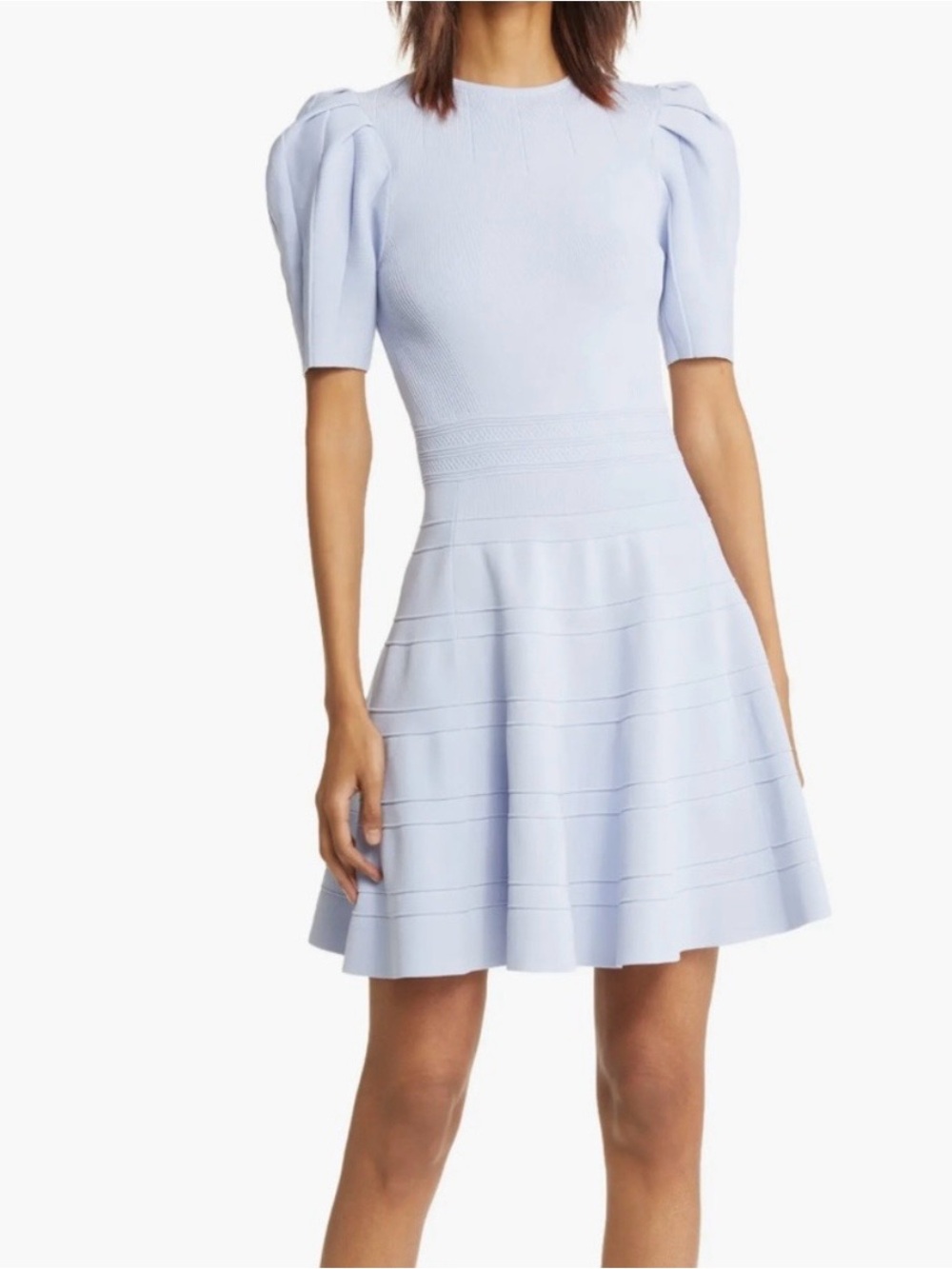 Ted Baker London Baby Blue Velvey Puff Sleeve Dress